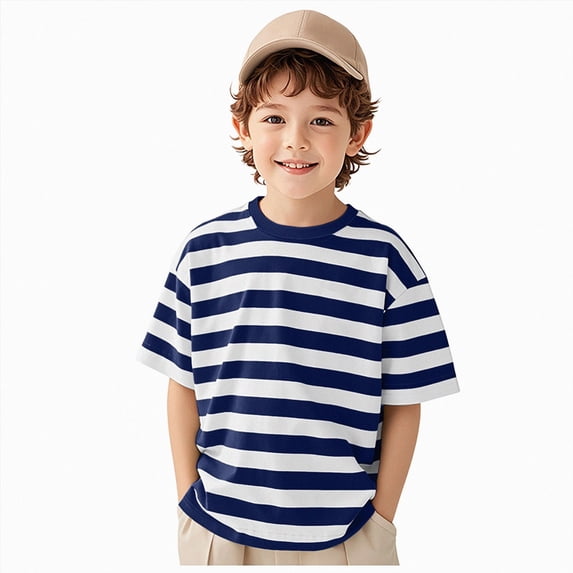 Splozh Boys Tops 1-14 Years Basic Crewneck Solid Color Shirts Summer Short Sleeve Tees for Boys Boys' Tops Tees Shirts Kids Clothes,Dark Blue,12-18 Months