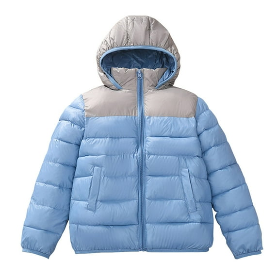 Splozh Boys' Winter Jacket Heavyweight Quilted Puffer Jacket Insulated Hooded Outerwear Coat for Boys,Blue 6-8 Years