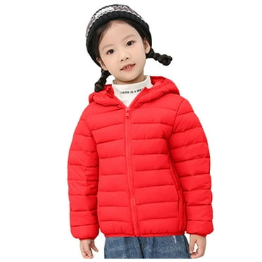 Splozh Boys' Winter Jacket Heavyweight Quilted Puffer Jacket Insulated Hooded Outerwear Coat for Boys,Red 4-6 Years