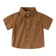 thumbnail image 1 of Splozh Button Down Shirt Boys Toddler Baby Boys T-Shirt Summer Fall Lapel Button Comfy Cotton Shirts Short Sleeve Tops Coffee,2-3 Years, 1 of 4