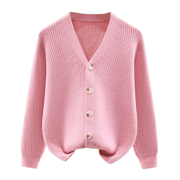 Splozh Cardigan Sweaters Toddler Sweaters Boys Girls Cardigan Sweatshirt Cotton Button Up Knit Long Sleeve Jacket Fall Tops Pink,4-5 Years