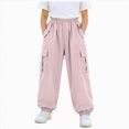 thumbnail image 1 of Splozh Cargo Pants for Girls Kids Teens Drawstring High Waisted Straight Leg Loose Trousers with Multi Pockets Girls Cargo Jogger Pants,Light Pink,11-12 Years, 1 of 5