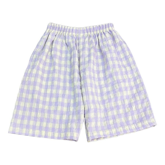 Splozh Children's Cotton and Linen Shorts Little Girl Comfortable and Breathable Summer Casual Shorts Plaid Shorts Purple,6-7 Years