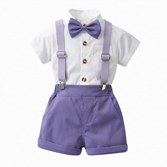 Splozh Christening Outfits for Boys Toddler Boy Clothes Suit Baby Boys Formal Outfit with Bowtie + Shorts Wedding Birthday Party Suits 3-4 Years,Purple