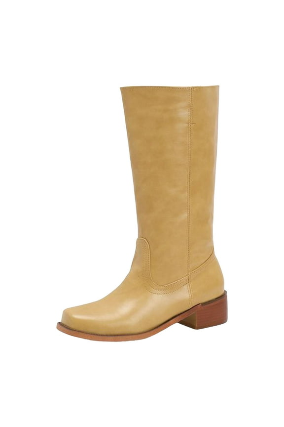 Heel Boots for Women's Knee High Boots Platform Heel Round Toe Boots for Women Side Zipper Stylish Comfortable Tall Boots Yellow,US 8.5