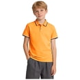 thumbnail image 1 of Splozh Collared Shirts for Boys Boys Short Sleeve Dress Shirts Kids Casual Color Block School Summer Golf Shirt Orange,9-10 Years, 1 of 7