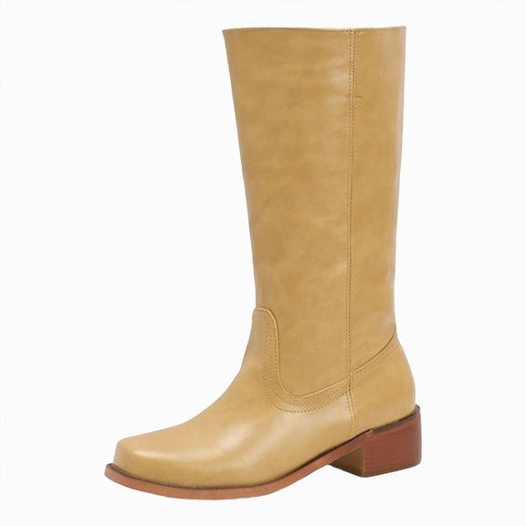 Splozh Comfortable Cowgirl Boots Women's Knee High Boots Square Toe Chunky Block Heel Long Boots for Women Comfortable Slip on Low Heel Womens Riding Boot Yellow,US 6