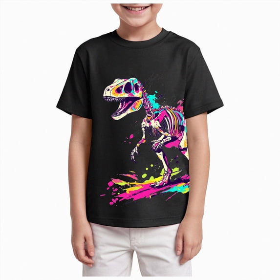 Splozh Kids T Shirt Toddler Little Boy Summer Dinosaur Clothes 2-14 Years Short T Shirt Boy Summer Graphic Tee Tops,Black,3-4 Years