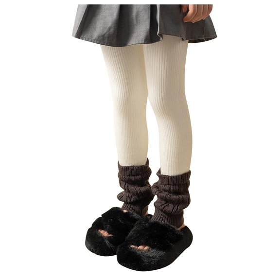Splozh Cotton Leggings for Girls Thick Fleece Lined Ruffle Leggings Baby Girls Cotton Knit Tights Comfy Soft Footless Pants Cute Outfits White,6-7 Years