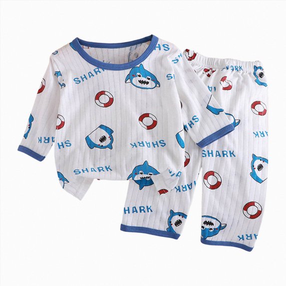 Splozh Cotton Pajama Set 1T-8T Baby Toddler Breathable Long Sleeved Home Clothes Cute Cartoon Pattern Homewear Set,Light Blue,3-4 Years