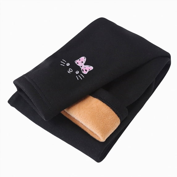 Splozh Cotton Pants for Girls Fall Winter Thickened Velvet Leggings Baby Embroidered Warm Trousers Stretch Trousers Legging,Black,6-7 Years