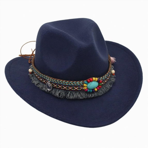 Splozh Cowboy Hat Toddler Boy Kids Wide Brim Western Cowboy Cowgirl Hat Boys Girls Felt Fedora Hats,Navy,3-8 Years