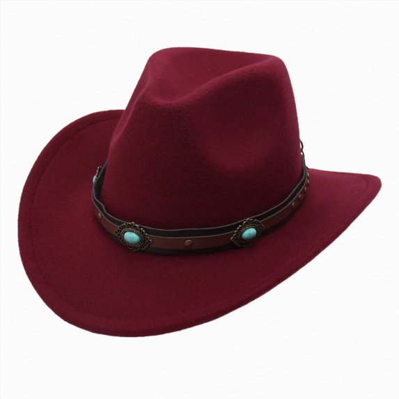 Splozh Cowboy Hats Kids Kids Girls Boys Cowboy Cowgirl Hat with Buckle Belt Toddlers Felt Western Hat,Wine,3-8 Years