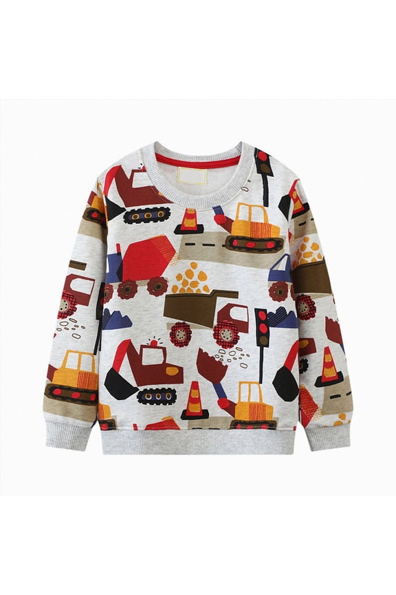 Crewneck Sweatshirt 2-8 Years Toddler Boy Sweatshirt Long Sleeve Shirts Boys Sweater Dinosaur Cartoon Pullover Crewneck,Grey,6-7 Years