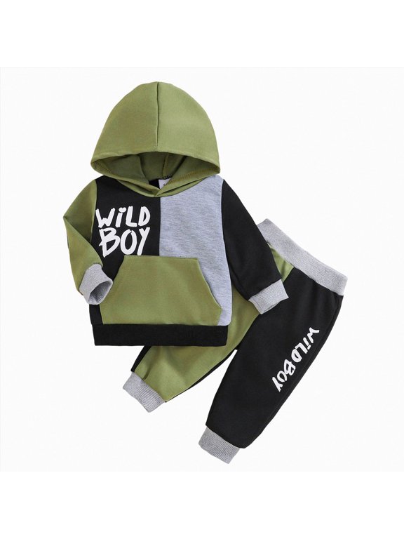 Cute Baby Boy Outfits Fashion, Warm Simple Letter Print Long Sleeved Hoodie Pants Casual Two Piece Set,AG,9-12 Months