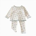 thumbnail image 1 of Splozh Cute Baby Outfits Girls Breathable Long Sleeved Home Clothes Cute Flower Pattern Homewear Set 2PCS Outfits,Blue,5-6 Years, 1 of 6