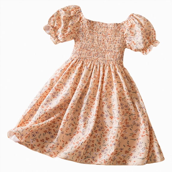 Splozh Cute Dresses for Girls 1T 2T 3T 4T 5T 6T Teen Kids Girls Flower Print Short Sleeve Trendy Girls Gift Princess Dresses,Yellow,4-5 Years