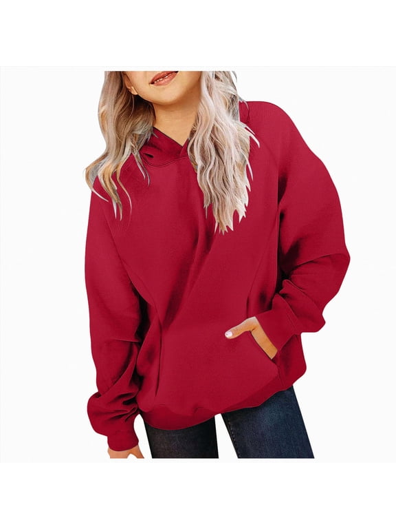 Cute Hoodies for Teen Girls Hoodies for Teen Girls Trendy Preppy Tween Girls Hooded Sweatshirt Long Sleeve Shirts Cute Clothes with Pocket,Red,11-12 Years