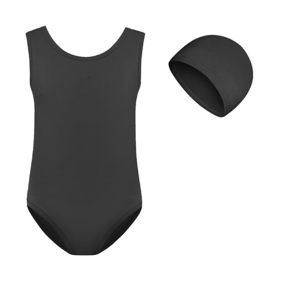 Splozh Cute Swimsuits for Teens Girl Swimsuit One Piece Bathing Suit for Girls Solid Color Ruched Padded Swimwear with Hat Black,11-12 Years
