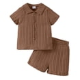 thumbnail image 1 of Splozh Dinosaur Clothes for Boys Little Boy Linen Set Simple Solid Color Shirt Shorts Two Piece Set Summer Short Set Brown,4-5 Years, 1 of 4