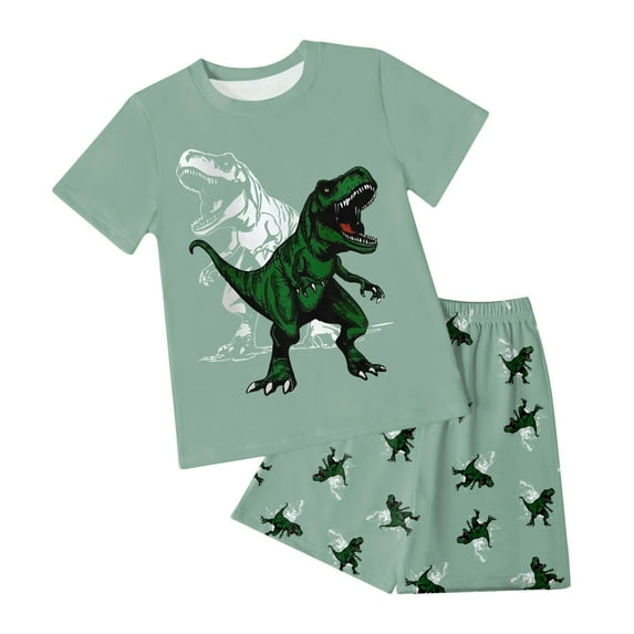 Splozh Dinosaur Pajamas Baby Toddler Pajamas with Cotton, PJs for Girls Boys Kids, Soft Stretchy Short Summer Sleepwear Dark Green,11-12 Years