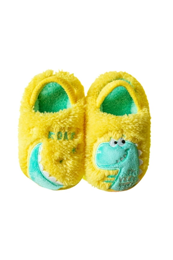 Dinosaur Slippers for Boys Non Slip Little Kid Slippers for Kid with Memory Foam,Yellow 7