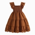 thumbnail image 1 of Splozh Dresses for Girls Cotton Tiered Dress Flutter Ruffle Sleeve Summer Swing Sundress Birthday Party Casual Outfit,Brown,4-5 Years, 1 of 7