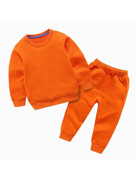 Fall Baby Boy Clothes Fashion, Spring Winter Solid Color Warm Thick Long Sleeved Trousers Sweatshirts Sweatshirts Suits,Orange,1-2 Years