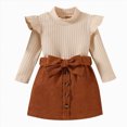 thumbnail image 1 of Splozh Fall Baby Girl Outfits Fashion Toddler Girls Ruffles Long Sleeve Ribbed Knitted Turtleneck T Shirt Tops Solid Bow Tie Skirt Outfits,White,2-3 Years, 1 of 8
