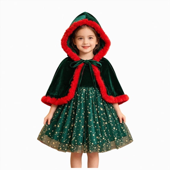 Splozh Fall Dress Toddler Fashion Girls Christmas Comfortable Breathable Party Mesh Dress Set,Green,12-18 Months