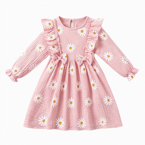 Splozh Fall Outfits for Toddler Girls Cute Soft Long Sleeve Princess Holiday Party Dress Toddler Photoshoot Dress Cotton Girls Dress Toddler Girl Dresses,Pink,9-10 Years