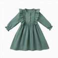 thumbnail image 1 of Splozh Fall Toddler Girl Dress Cute Dresses Girls Comfortable and Fashionable Dress Simple Solid Color Long Sleeve Dress,Green,3-4 Years, 1 of 8