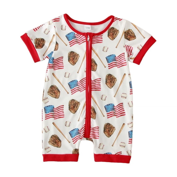 Splozh First 4th Of July Baby Boy Outfit Baby Boy Girl Independence Day Jumpsuits Fashion Summer Short Sleeve Romper Casual Bodysuits White,6-12 Months