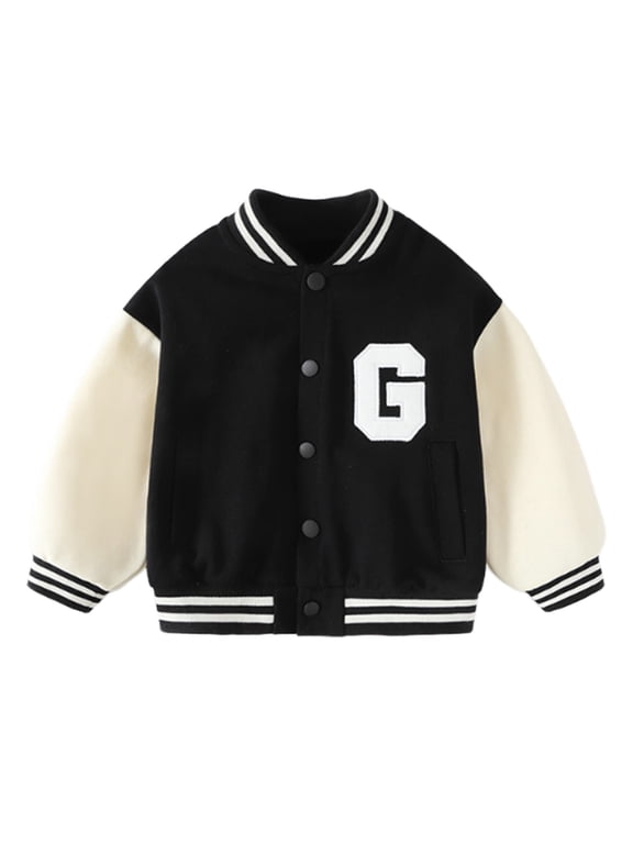 Fleece Jacket Boys' Outerwear Autumn and Winter Baseball Clothes Girls' Winter Clothes Babies' Casual Cotton Jackets Black,6-12 Months