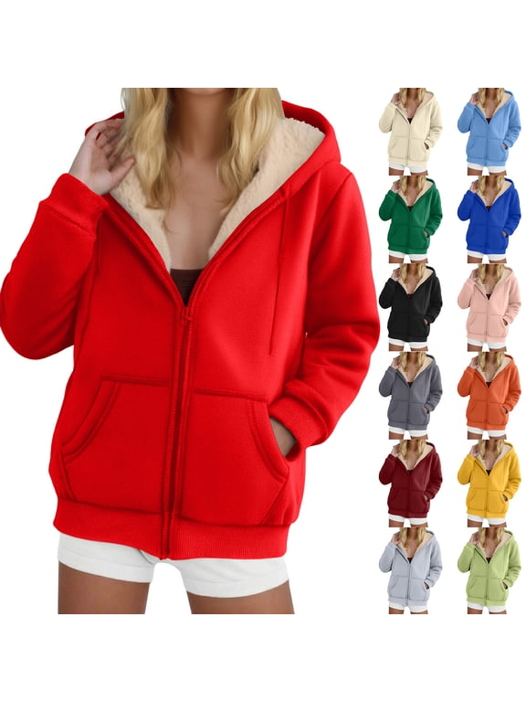 Fleece Jacket Women Full Zip Up Hoodie Casual Warm Sherpa Lined Sweatshirt Fall Winter Coat With Pockets (Black,L)