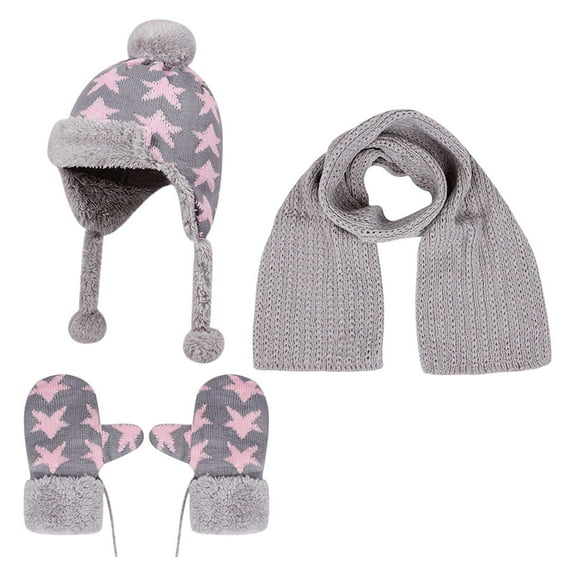 Splozh Toddler Neck Scarf Winter Hat Gloves Scarf Set Girls Boys Hats Gloves Knit Set with Thick Warm Fleece Lined Light Purple,2-8 Years