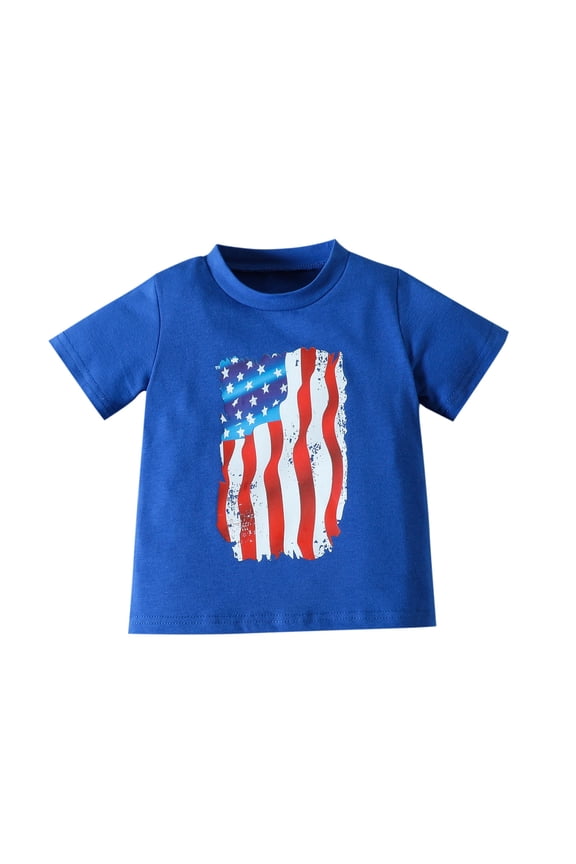 Fourth of July Outfit Baby Boy Kids T Shirts for Boys Summer Toddler Boys Girls Short Sleeve Independence Day 4th Of July Prints T Shirt Tops Blue,3-4 Years