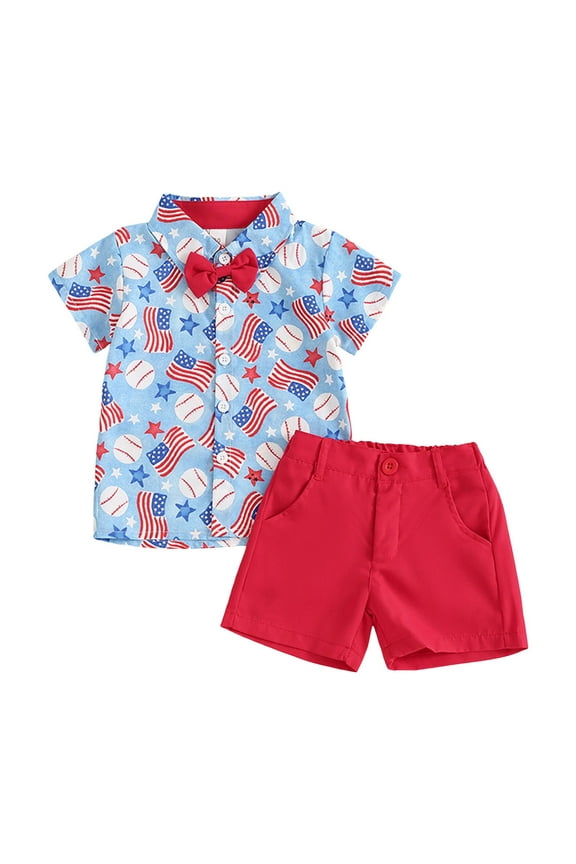 Fourth of July Outfit 4th of July Baby Boy Outfit Flag T-Shirt Top and Shorts Set 2 Piece July Fourth Clothes Set 2-3 Years,Blue