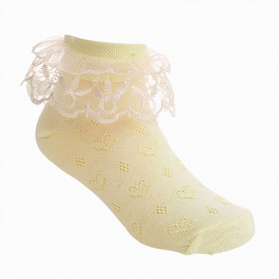 Splozh Frilly Socks Girls Ruffle Socks Toddler Girl Frilly Dress Socks Fold Double Lace Big Ruffles Church Fancy Sock Little Kids 2-4 Years,Yellow