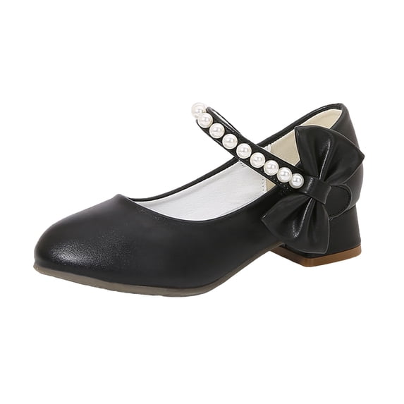 Splozh Girl Mary Jane Shoes Low Heel Rhinestones Princess Flats Dress Pump Shoes for Little Kid,Black 11.5