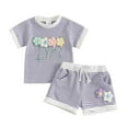 thumbnail image 1 of Splozh Girl Outfits Baby Toddler Girl Summer Outfits Flower Print Short Sleeve Tops and Shorts 2 Pcs Set Spring Clothes 12-18 Months,Purple, 1 of 9