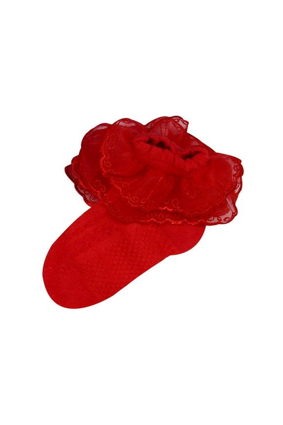 Girl Ruffle Dress Socks Spring and Autumn Cute Cotton Socks Embroidery Lace Socks Lace Ruffle Socks Princess Socks Red,1-2 Years