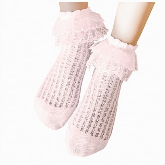 Splozh Girl Ruffle Socks Girls Ruffle Socks Toddler Double Lace Frilly Dress Socks Ruffles Church Fancy Sock for Little Kids 10-16 Years,Pink