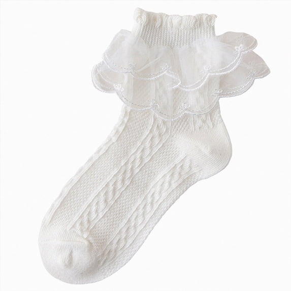 Splozh Girl Ruffle Socks Girls Ruffle Socks White Fancy Ruffled Lace Dress Socks for Girls Toddler Daily Wear,White,10-16 Years