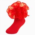 thumbnail image 1 of Splozh Girl Ruffle Socks Toddler Girls Double Lace Ruffle Rainbow Socks Turn Cuff Big Ruffle Dress Lace Socks,Red,6-8 Years, 1 of 9