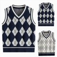 thumbnail image 1 of Splozh Girl's Argyle Plaid Sweater Vest 1-17 Years V Neck Sleeveless Preppy Knit Vest Tops,Navy,5-7 Years, 1 of 5