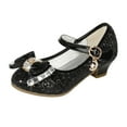 thumbnail image 1 of Splozh Girl's Dress Shoes Glitter Rhinestone Bow Accent Mary Jane Kids Pumps,Black 13.5, 1 of 2