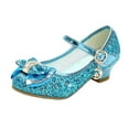 thumbnail image 1 of Splozh Girl's Dress Shoes Glitter Rhinestone Bow Accent Mary Jane Kids Pumps,Blue 2.5, 1 of 4
