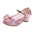 thumbnail image 1 of Splozh Girl's Dress Shoes Glitter Rhinestone Bow Accent Mary Jane Kids Pumps,Pink 11, 1 of 5