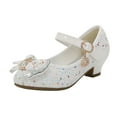 thumbnail image 1 of Splozh Girl's Dress Shoes Glitter Rhinestone Bow Accent Mary Jane Kids Pumps,White 12.5, 1 of 2